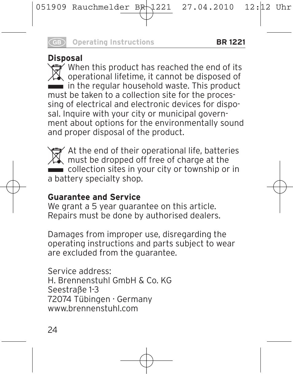 Brennenstuhl Smoke Alarm BR 1221 longlife User Manual | Page 24 / 100