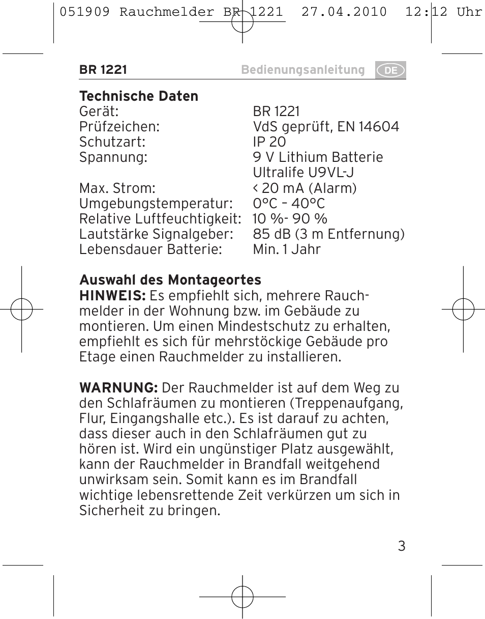 Brennenstuhl Smoke Alarm BR 1221 longlife User Manual | Page 3 / 100