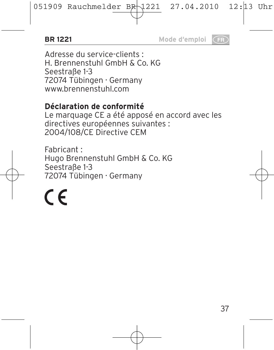 Brennenstuhl Smoke Alarm BR 1221 longlife User Manual | Page 37 / 100