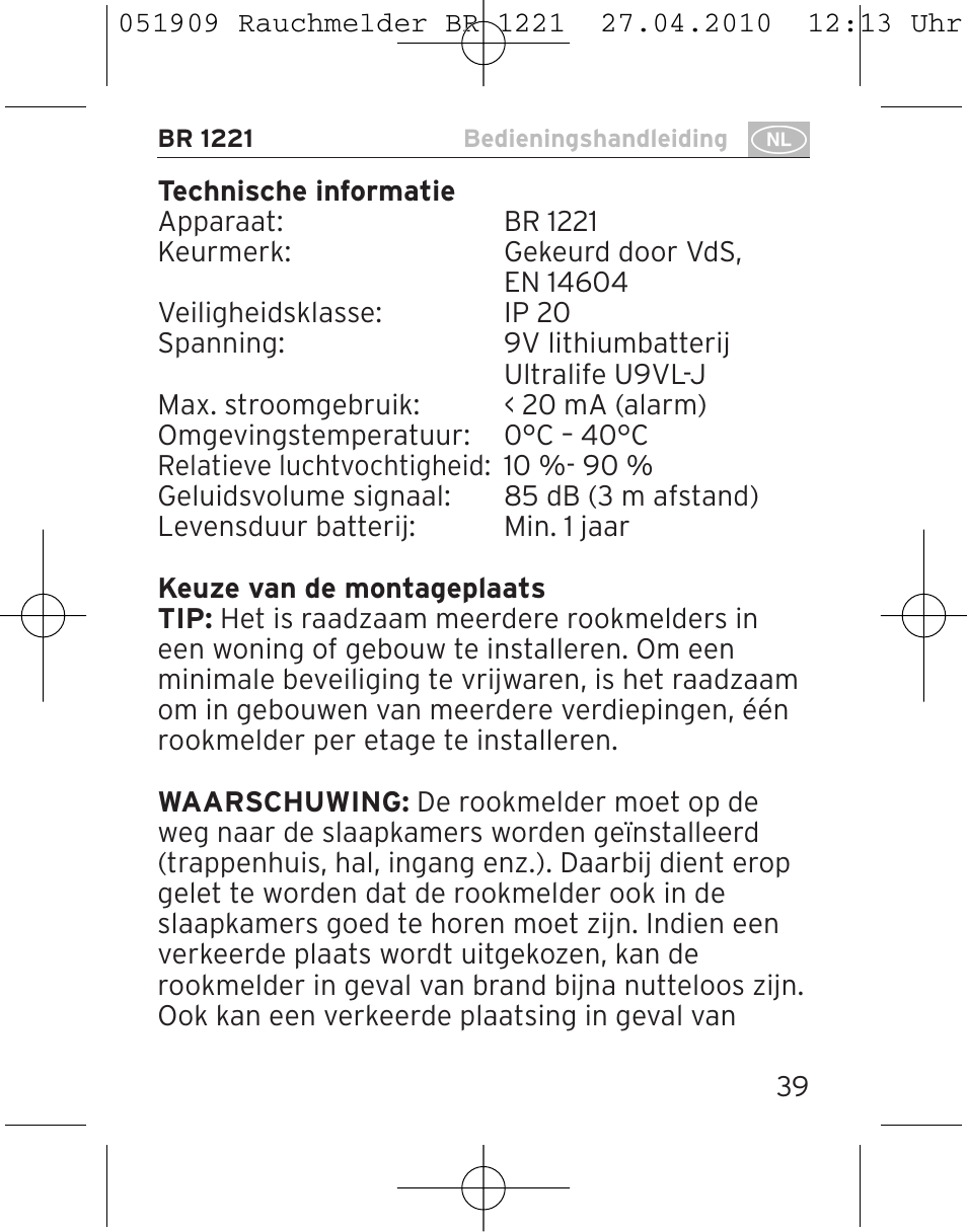 Brennenstuhl Smoke Alarm BR 1221 longlife User Manual | Page 39 / 100