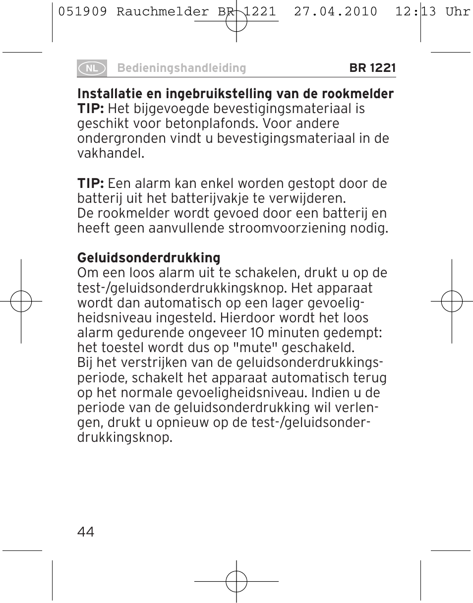 Brennenstuhl Smoke Alarm BR 1221 longlife User Manual | Page 44 / 100