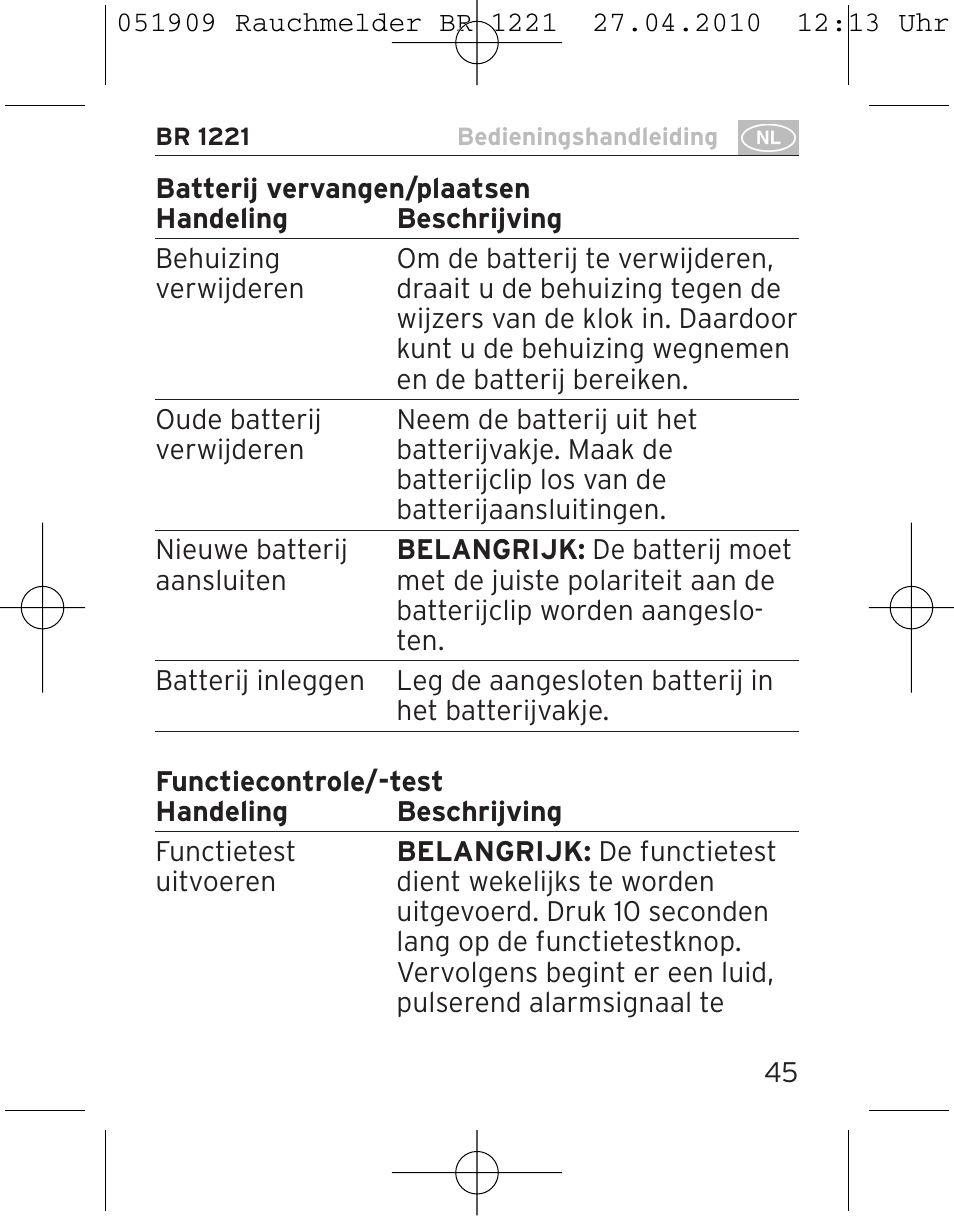 Brennenstuhl Smoke Alarm BR 1221 longlife User Manual | Page 45 / 100