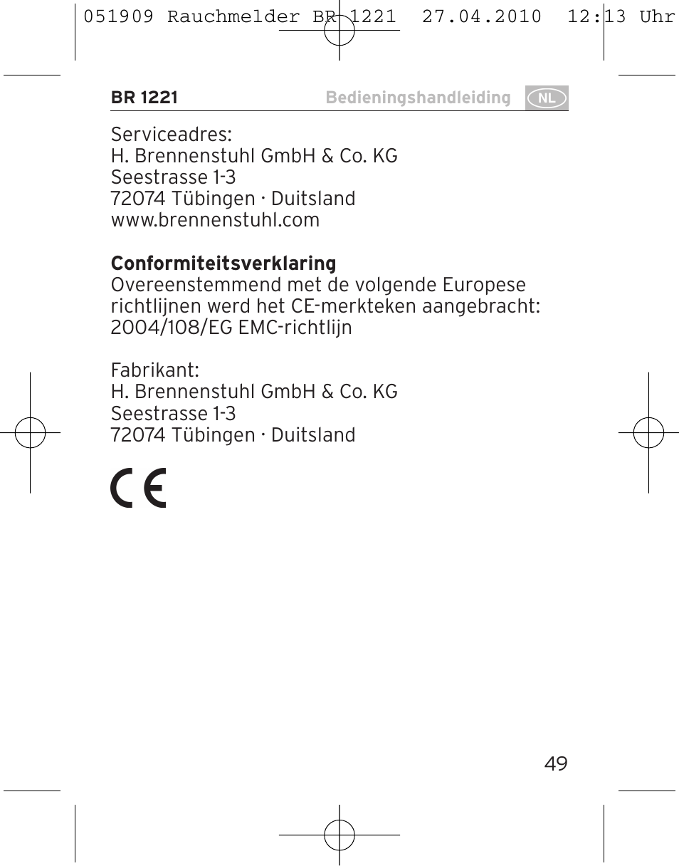 Brennenstuhl Smoke Alarm BR 1221 longlife User Manual | Page 49 / 100