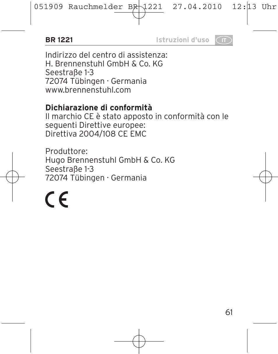Brennenstuhl Smoke Alarm BR 1221 longlife User Manual | Page 61 / 100