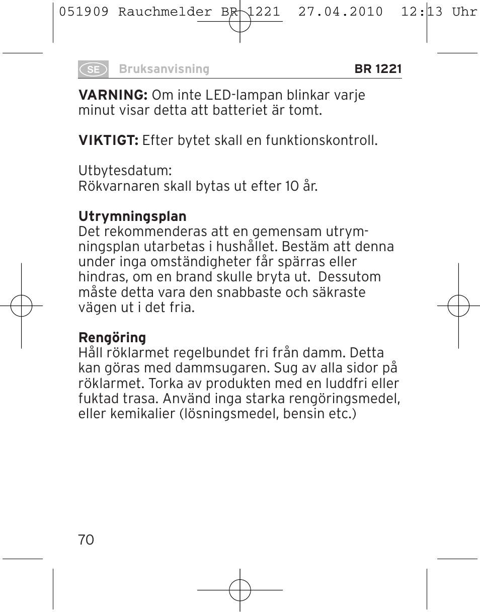 Brennenstuhl Smoke Alarm BR 1221 longlife User Manual | Page 70 / 100
