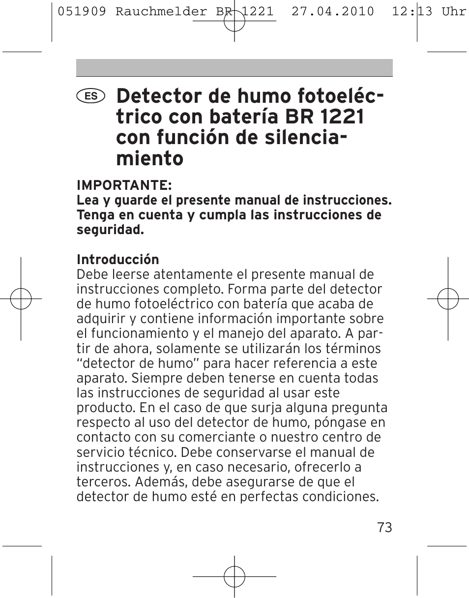 Brennenstuhl Smoke Alarm BR 1221 longlife User Manual | Page 73 / 100
