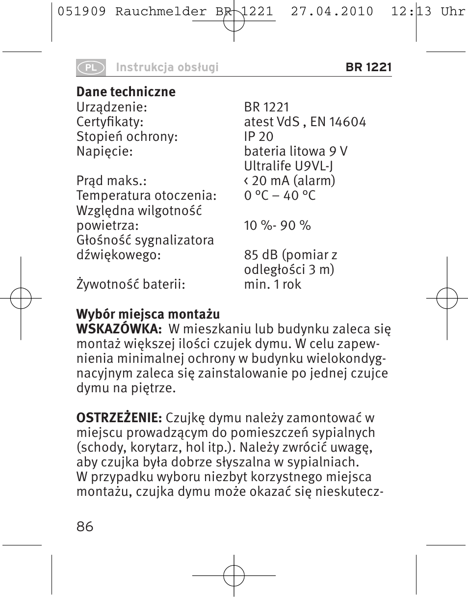 Brennenstuhl Smoke Alarm BR 1221 longlife User Manual | Page 86 / 100