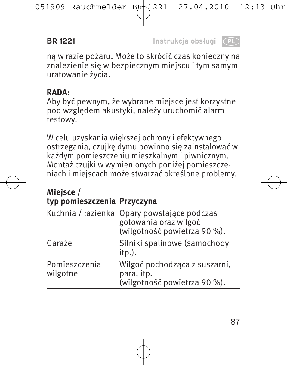 Brennenstuhl Smoke Alarm BR 1221 longlife User Manual | Page 87 / 100