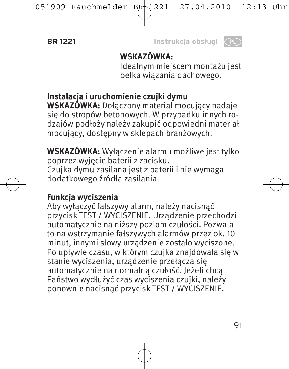 Brennenstuhl Smoke Alarm BR 1221 longlife User Manual | Page 91 / 100