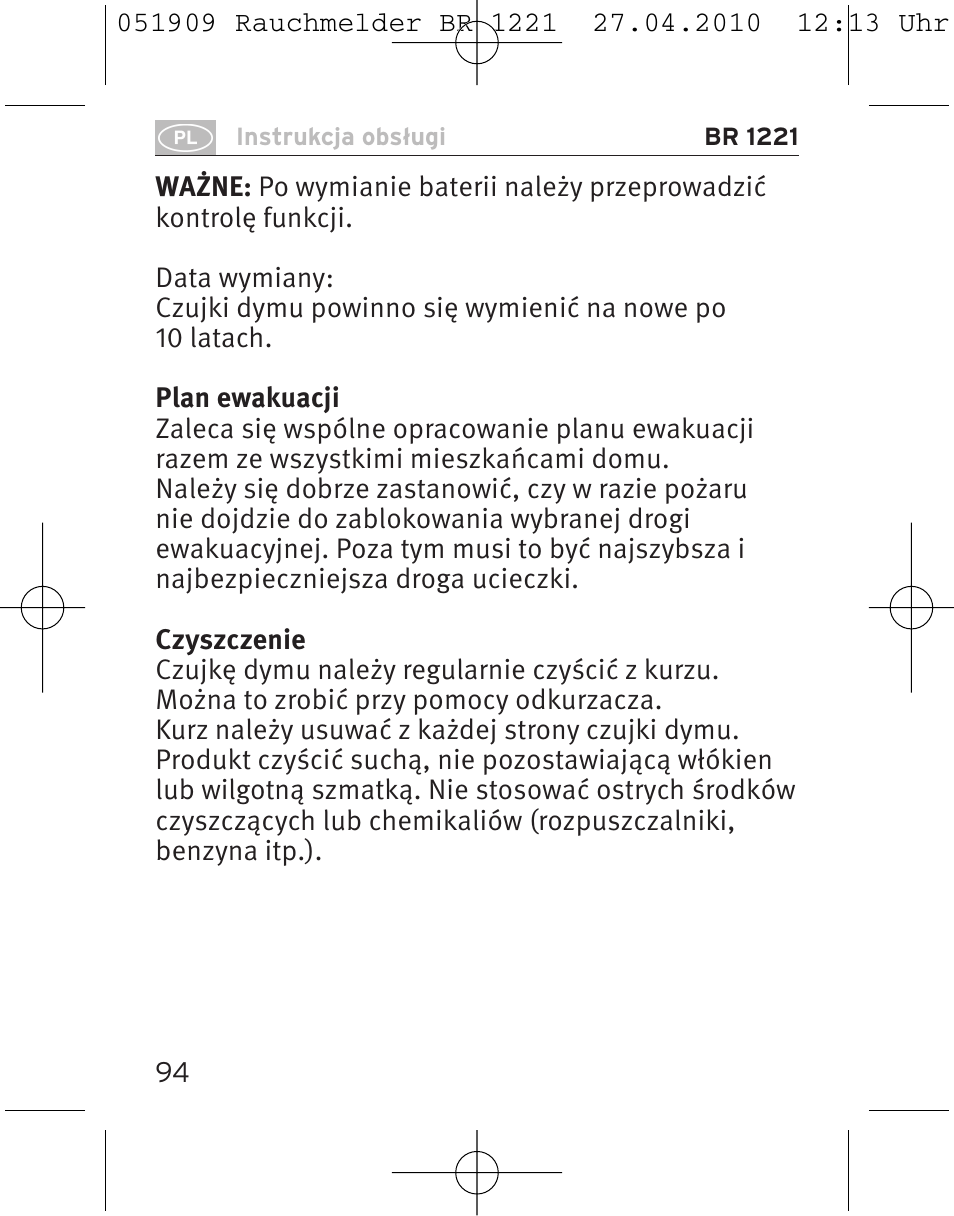 Brennenstuhl Smoke Alarm BR 1221 longlife User Manual | Page 94 / 100