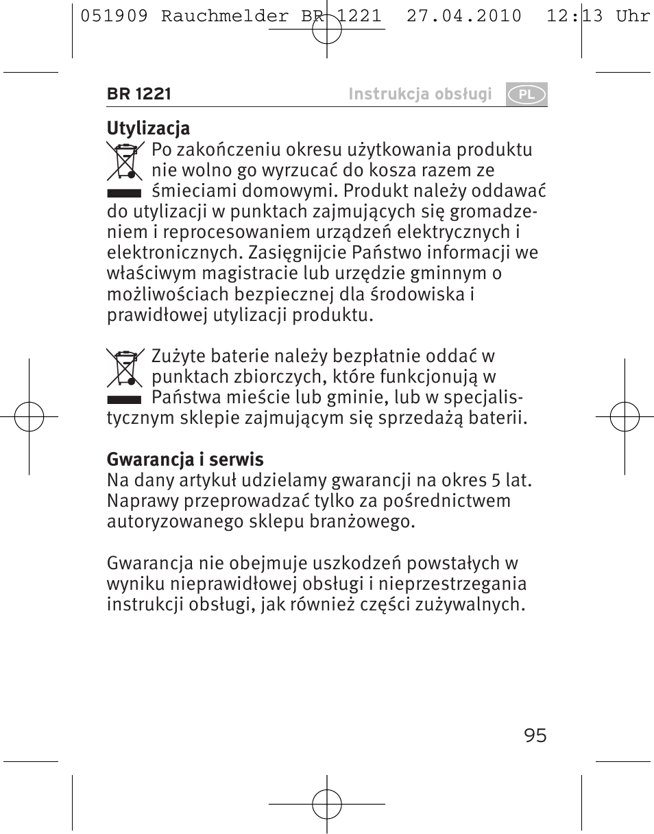 Brennenstuhl Smoke Alarm BR 1221 longlife User Manual | Page 95 / 100