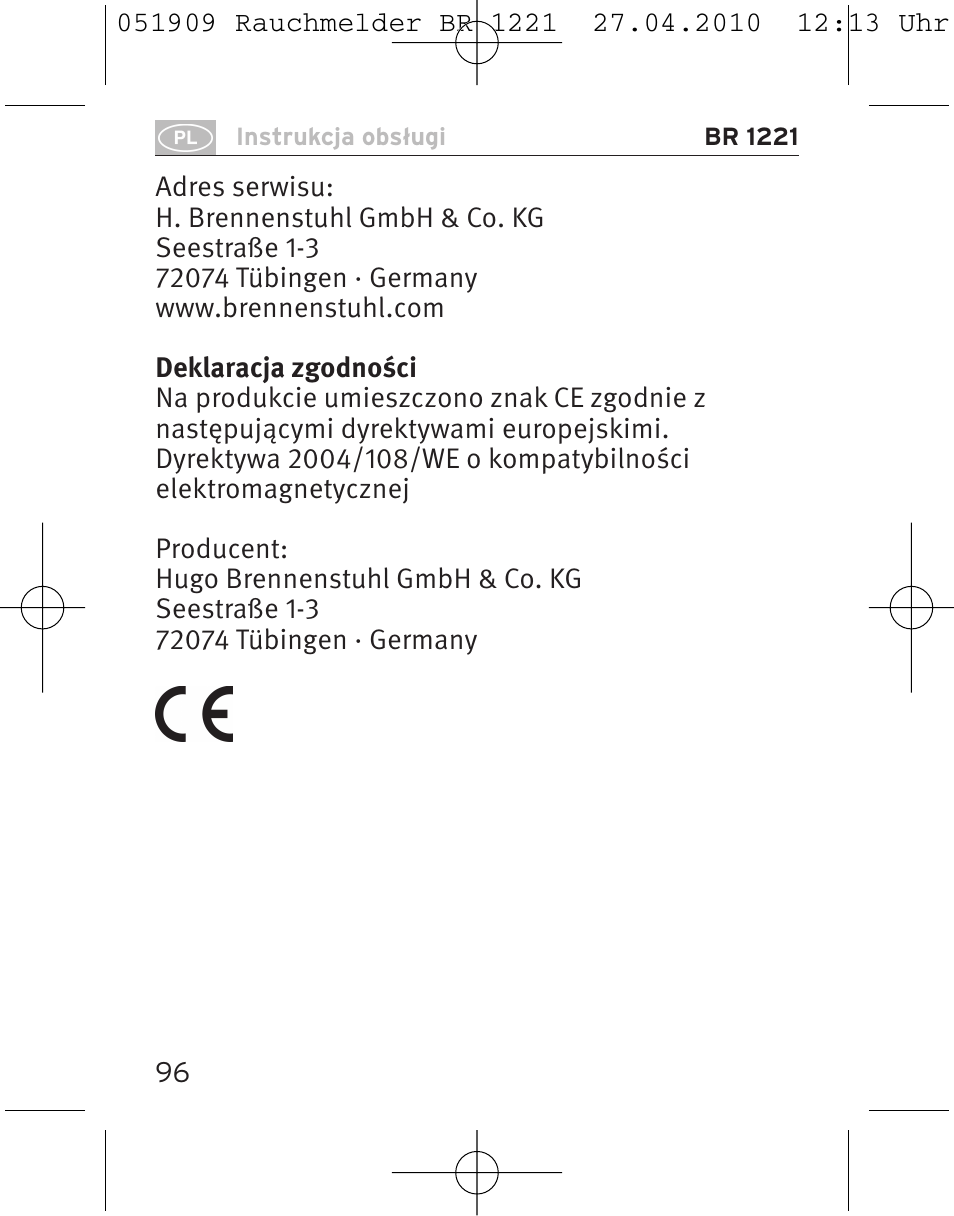 Brennenstuhl Smoke Alarm BR 1221 longlife User Manual | Page 96 / 100