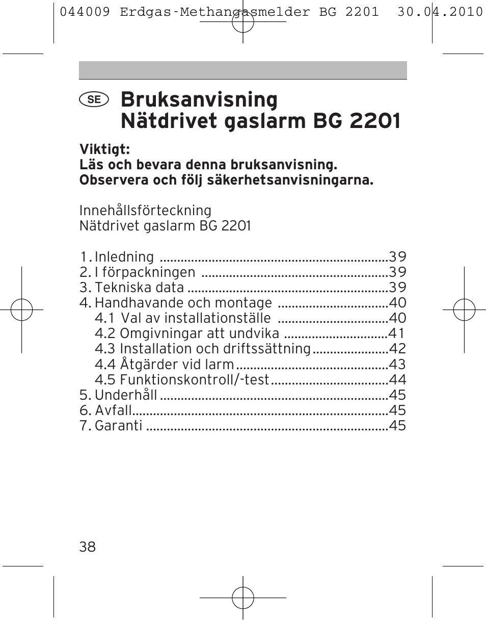 Bruksanvisning nätdrivet gaslarm bg 2201 | Brennenstuhl Gas Detector BG 2201 User Manual | Page 38 / 76