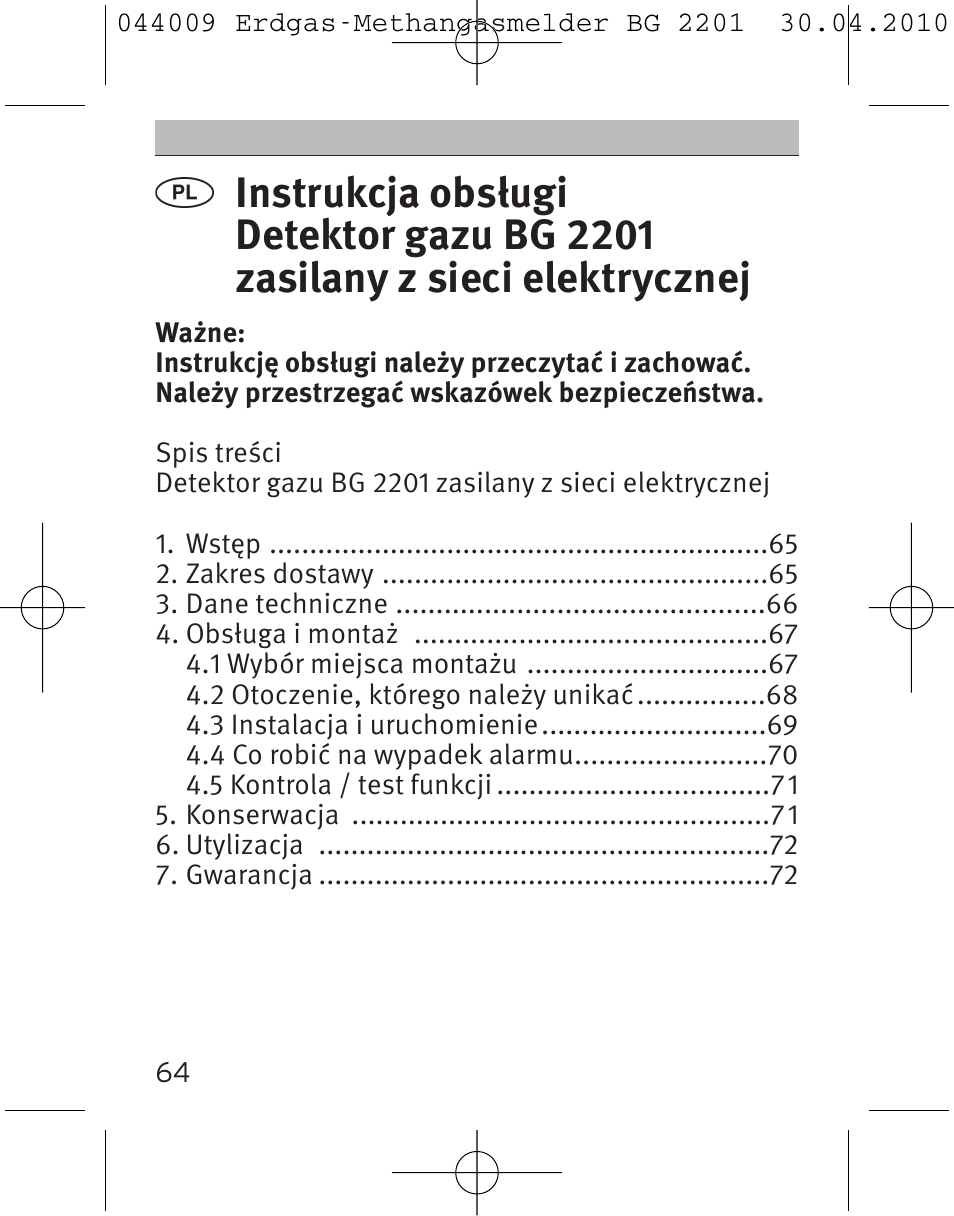 Brennenstuhl Gas Detector BG 2201 User Manual | Page 64 / 76