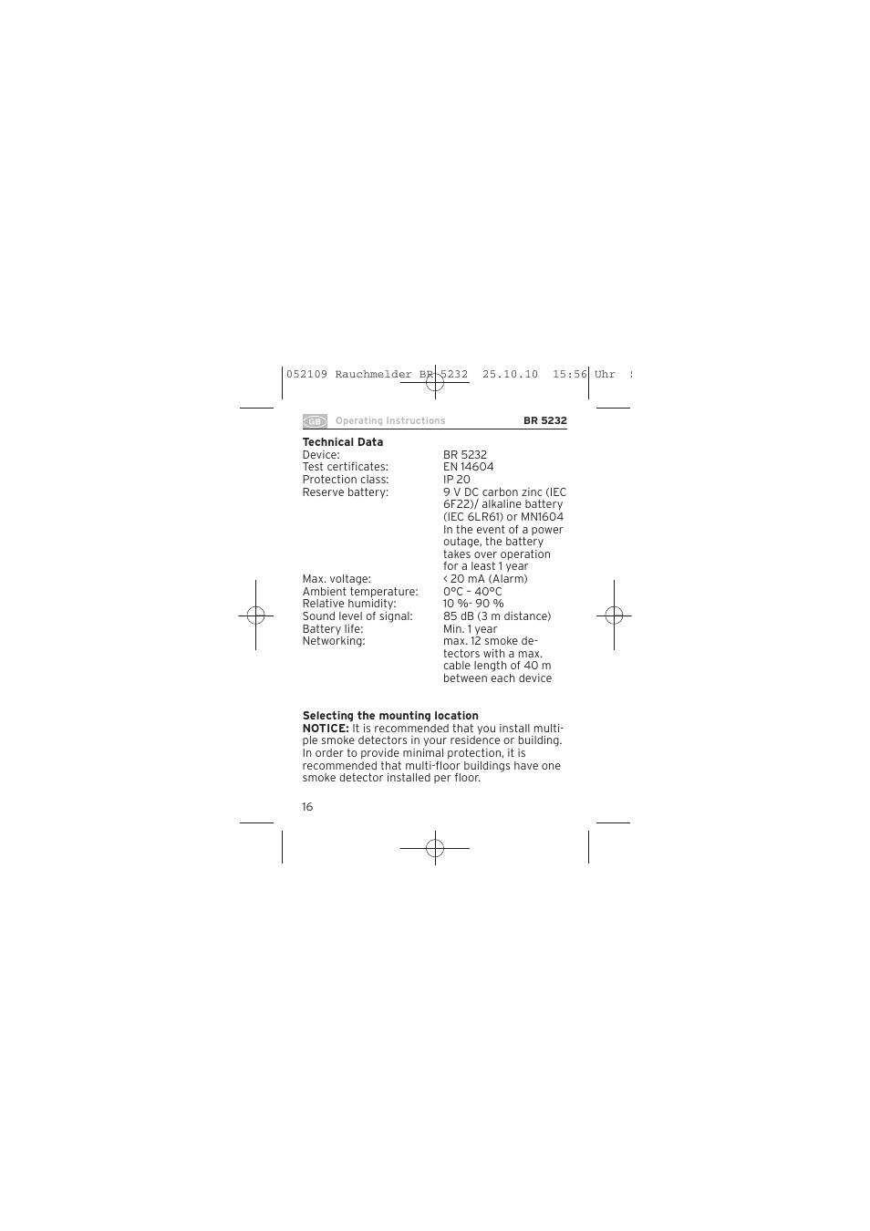 Brennenstuhl Smoke Alarm BR 5232 connect 230V User Manual | Page 16 / 104