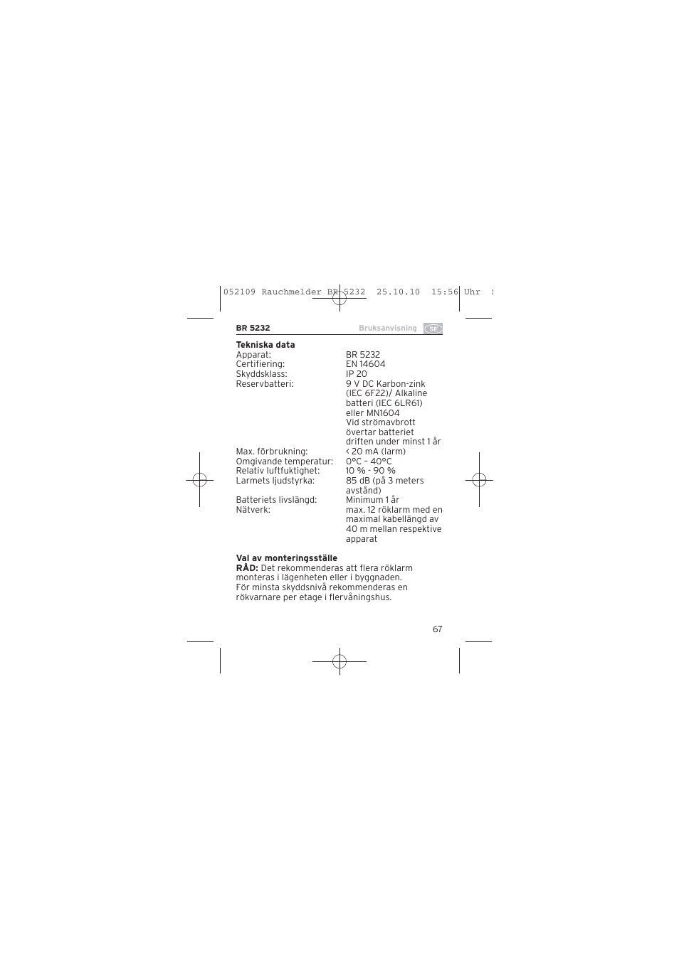 Brennenstuhl Smoke Alarm BR 5232 connect 230V User Manual | Page 67 / 104