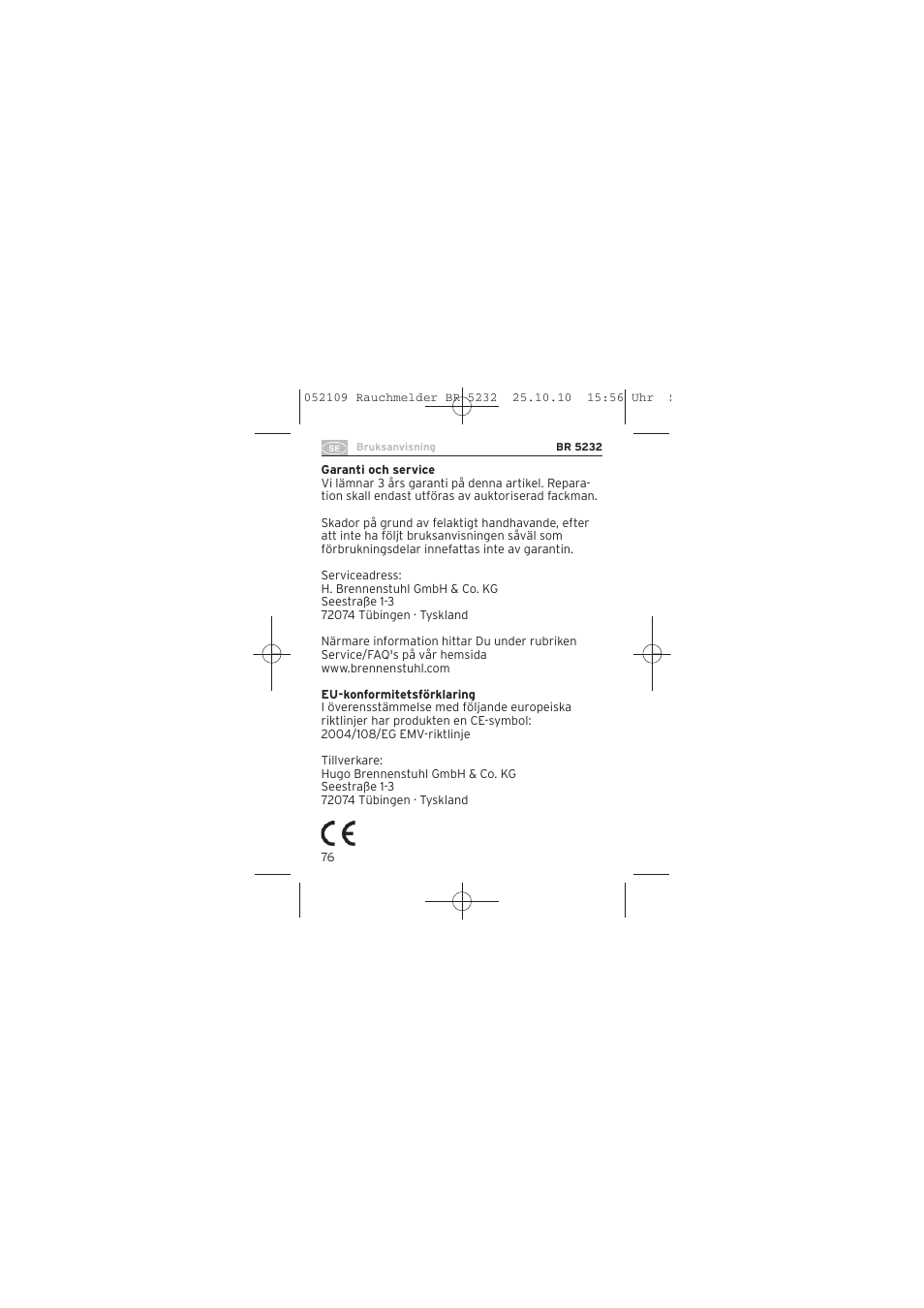 Brennenstuhl Smoke Alarm BR 5232 connect 230V User Manual | Page 76 / 104