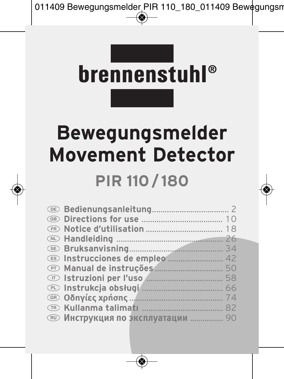 Brennenstuhl PIR Motion Detector PIR 110 IP44 White User Manual | 100 pages