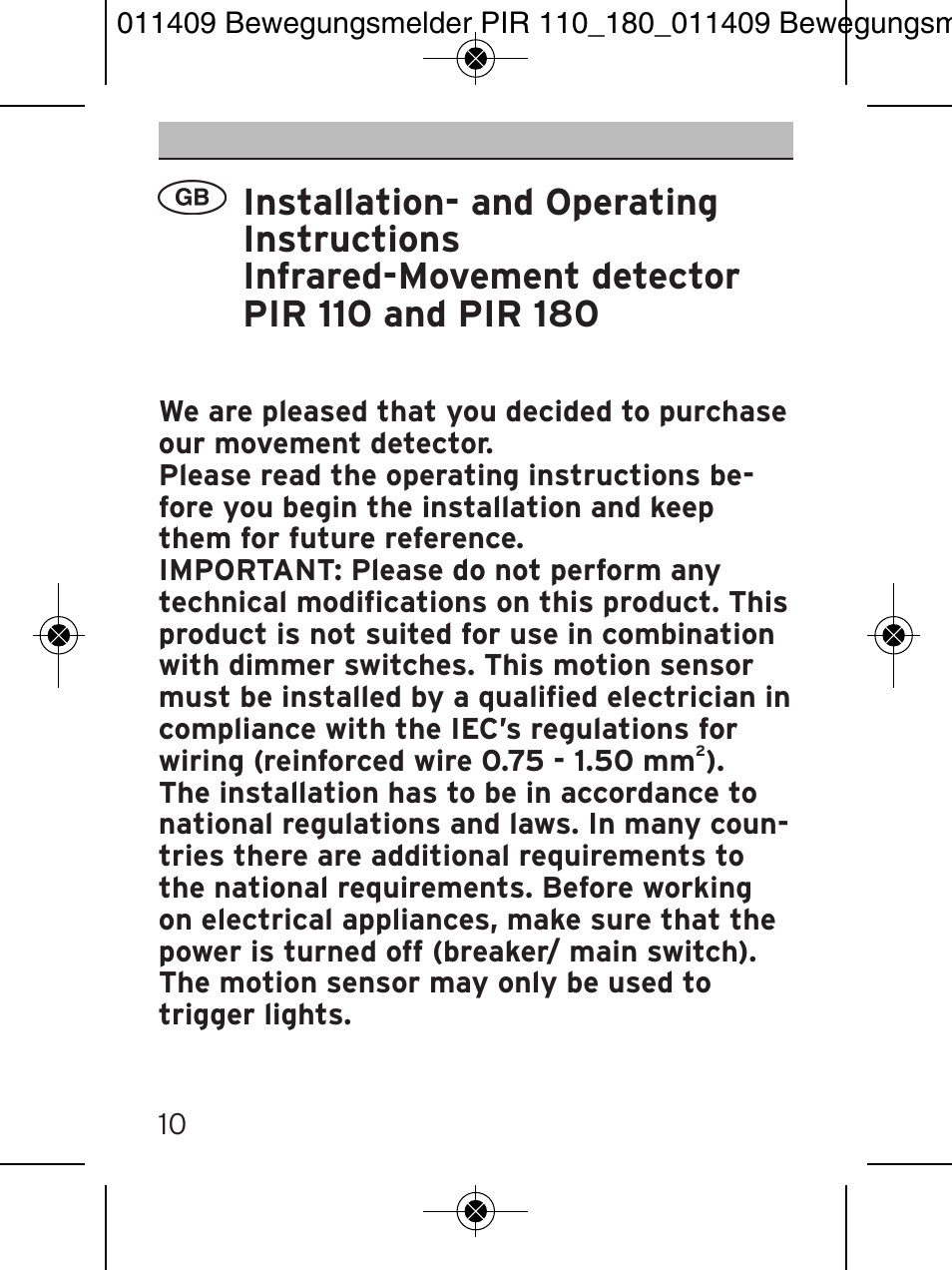 Brennenstuhl PIR Motion Detector PIR 110 IP44 White User Manual | Page 10 / 100