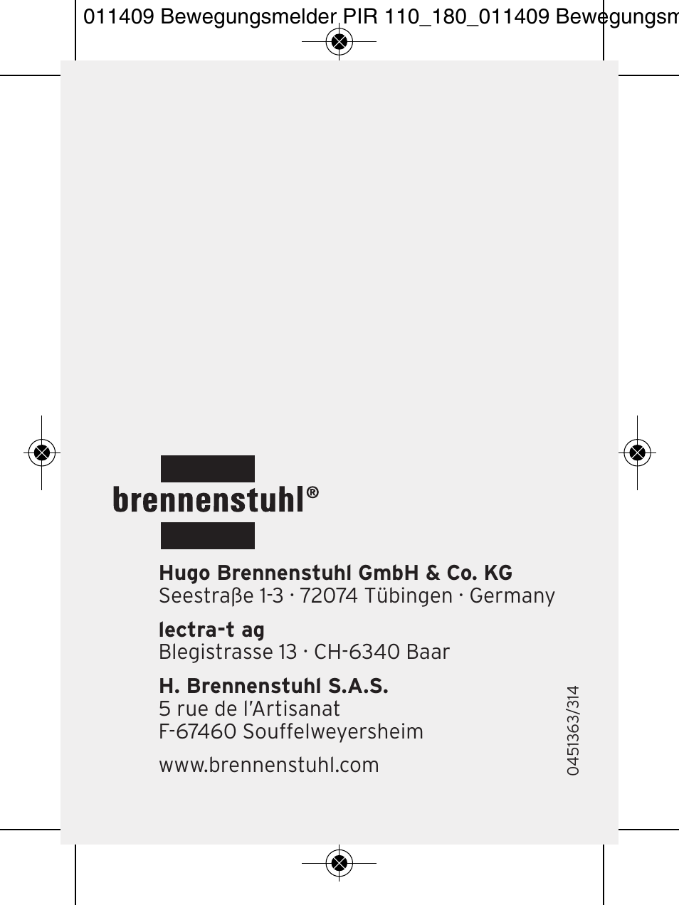 Brennenstuhl PIR Motion Detector PIR 110 IP44 White User Manual | Page 100 / 100