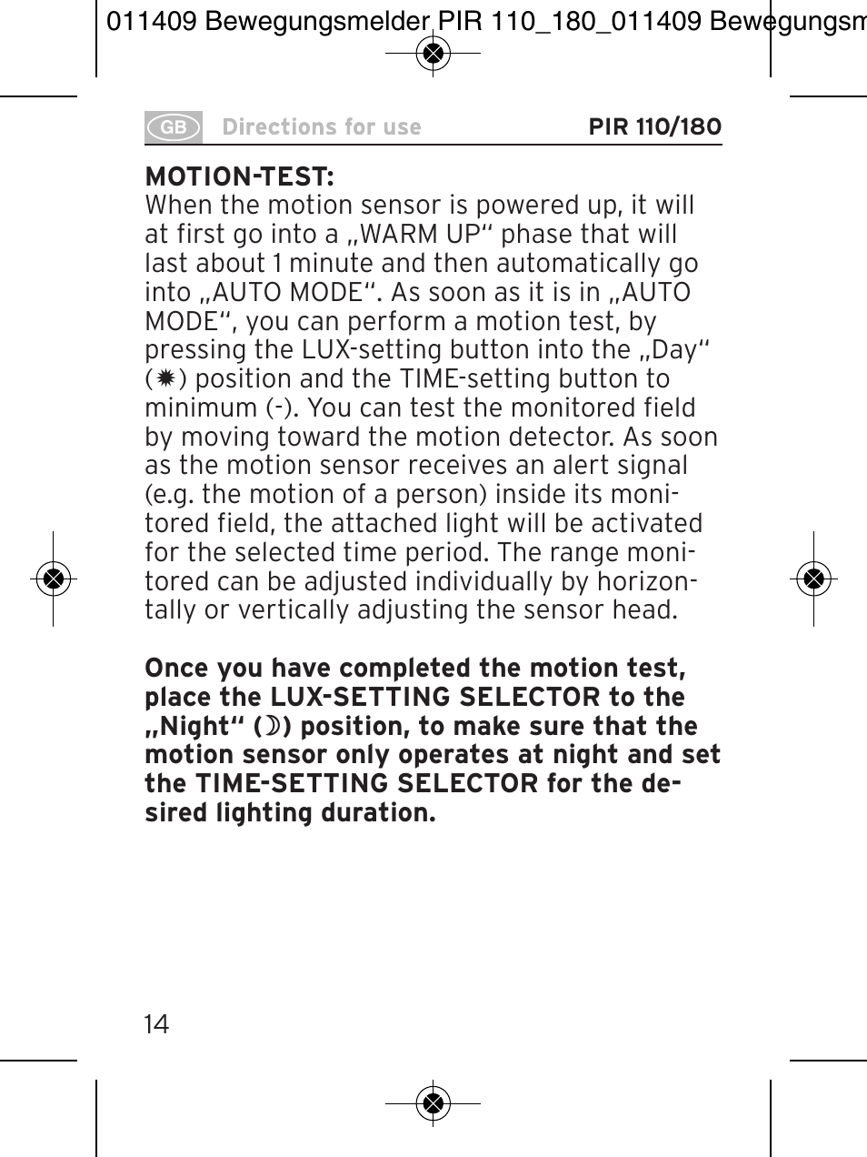 Brennenstuhl PIR Motion Detector PIR 110 IP44 White User Manual | Page 14 / 100