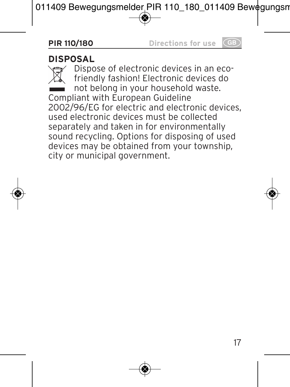 Brennenstuhl PIR Motion Detector PIR 110 IP44 White User Manual | Page 17 / 100