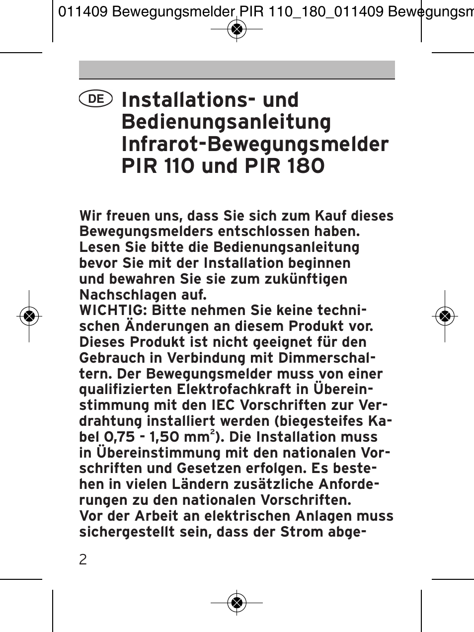 Brennenstuhl PIR Motion Detector PIR 110 IP44 White User Manual | Page 2 / 100