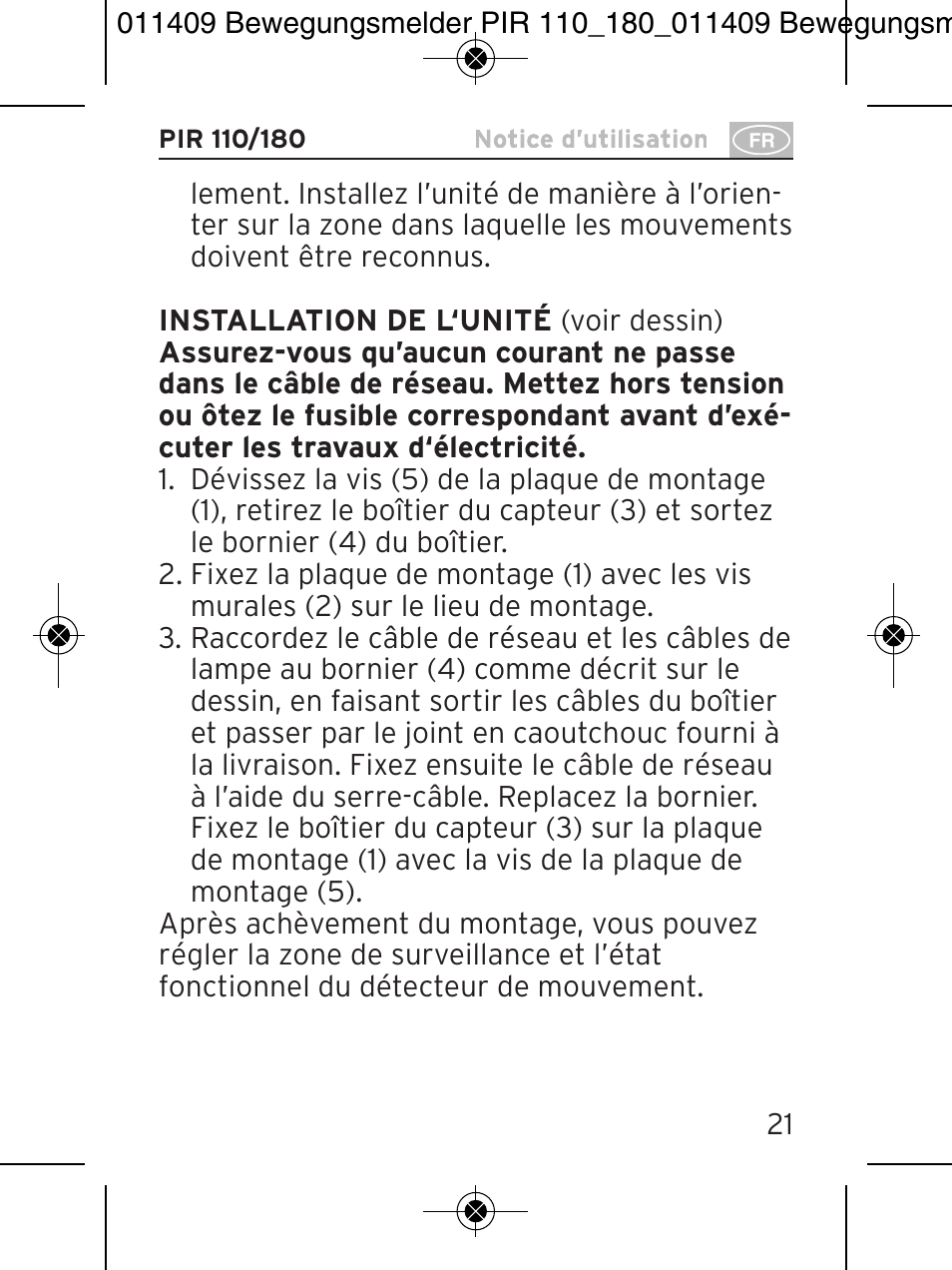 Brennenstuhl PIR Motion Detector PIR 110 IP44 White User Manual | Page 21 / 100