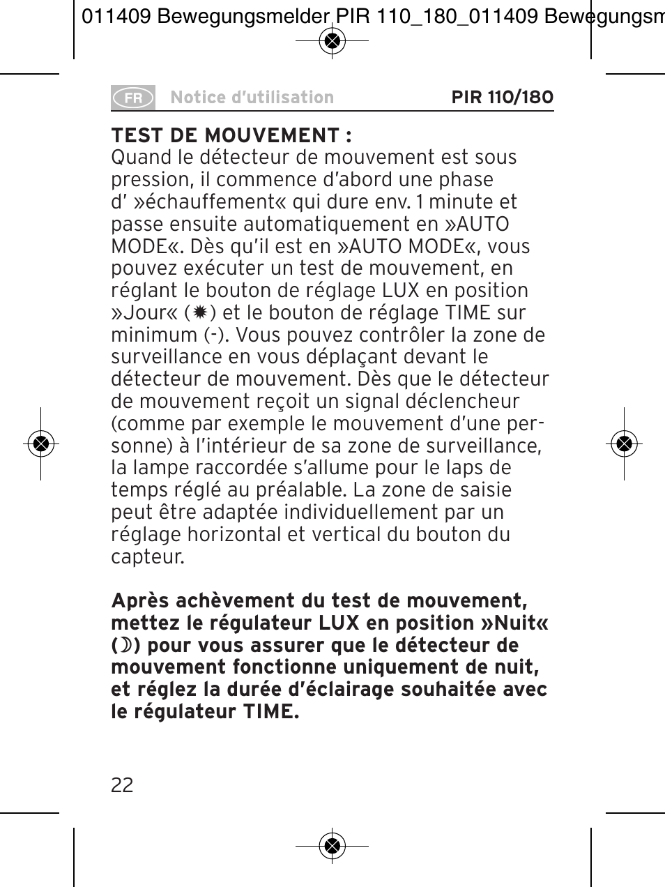 Brennenstuhl PIR Motion Detector PIR 110 IP44 White User Manual | Page 22 / 100