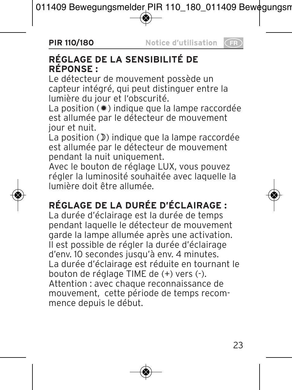 Brennenstuhl PIR Motion Detector PIR 110 IP44 White User Manual | Page 23 / 100