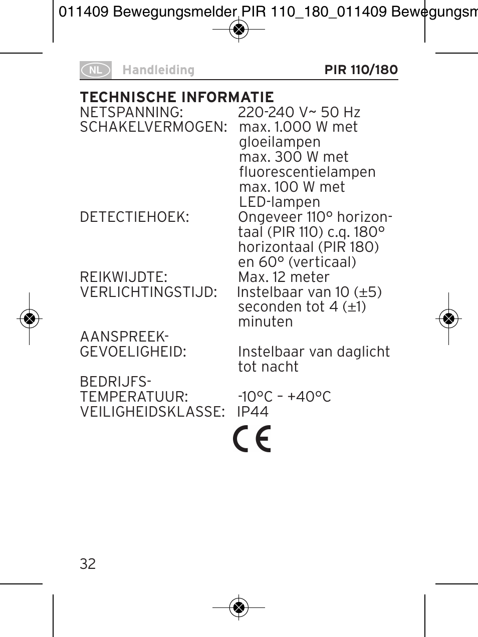 Brennenstuhl PIR Motion Detector PIR 110 IP44 White User Manual | Page 32 / 100