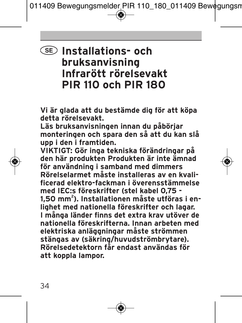 Brennenstuhl PIR Motion Detector PIR 110 IP44 White User Manual | Page 34 / 100