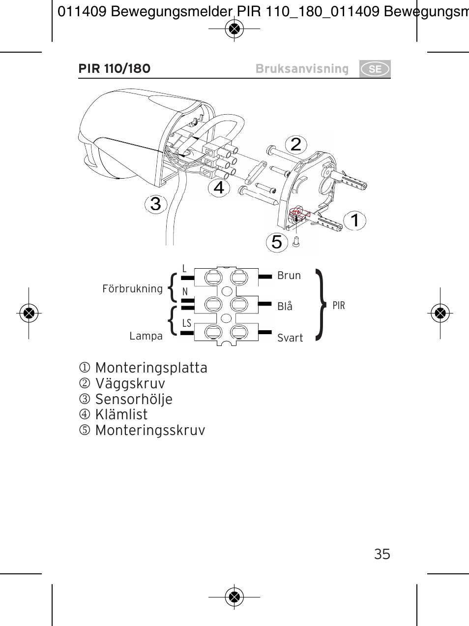 Brennenstuhl PIR Motion Detector PIR 110 IP44 White User Manual | Page 35 / 100