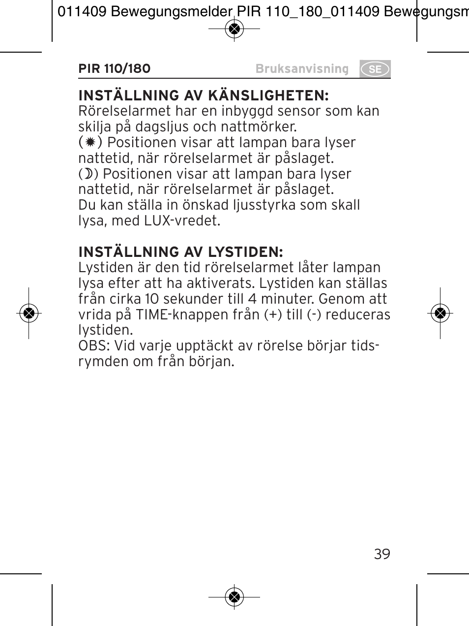 Brennenstuhl PIR Motion Detector PIR 110 IP44 White User Manual | Page 39 / 100