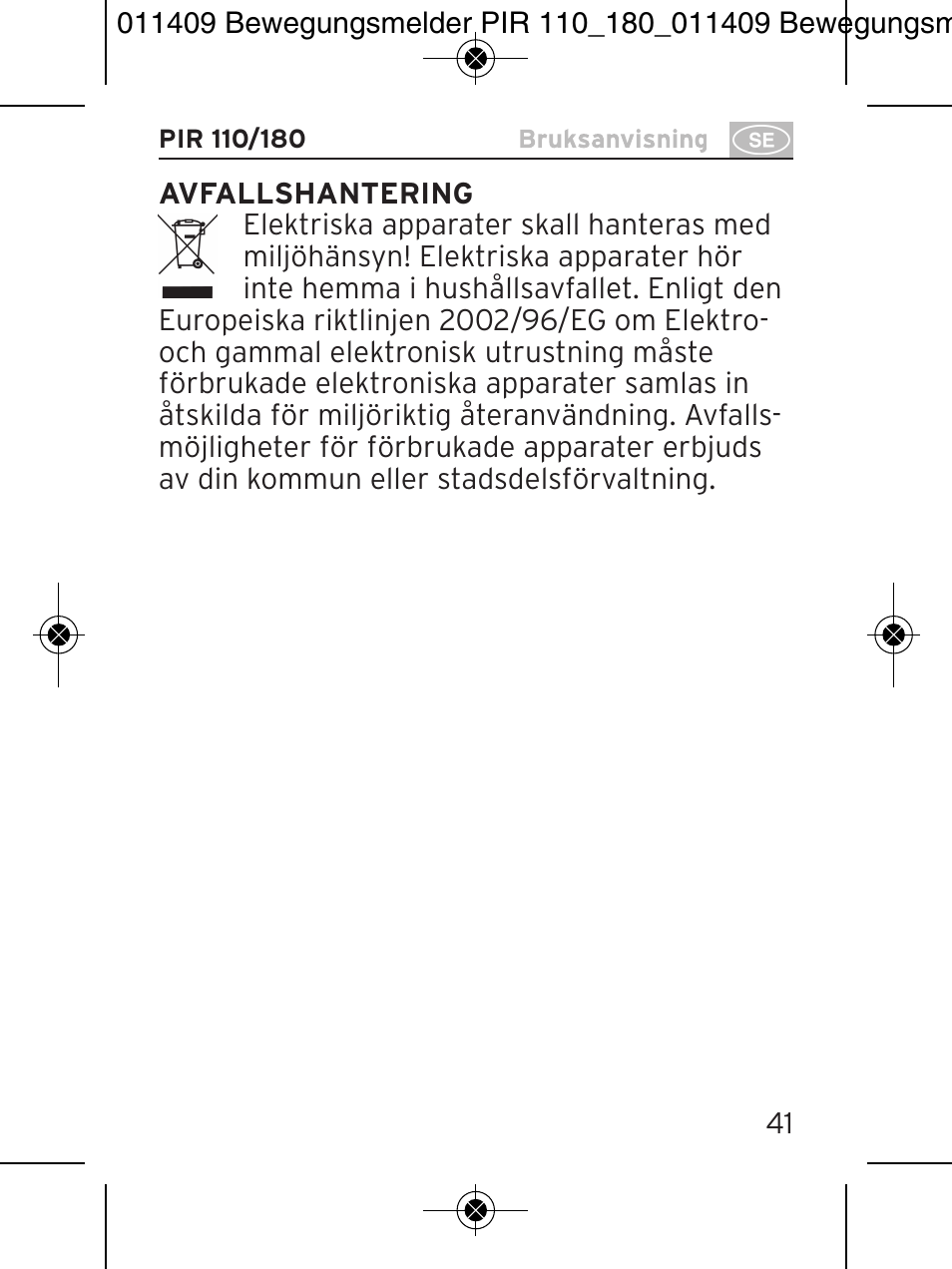 Brennenstuhl PIR Motion Detector PIR 110 IP44 White User Manual | Page 41 / 100