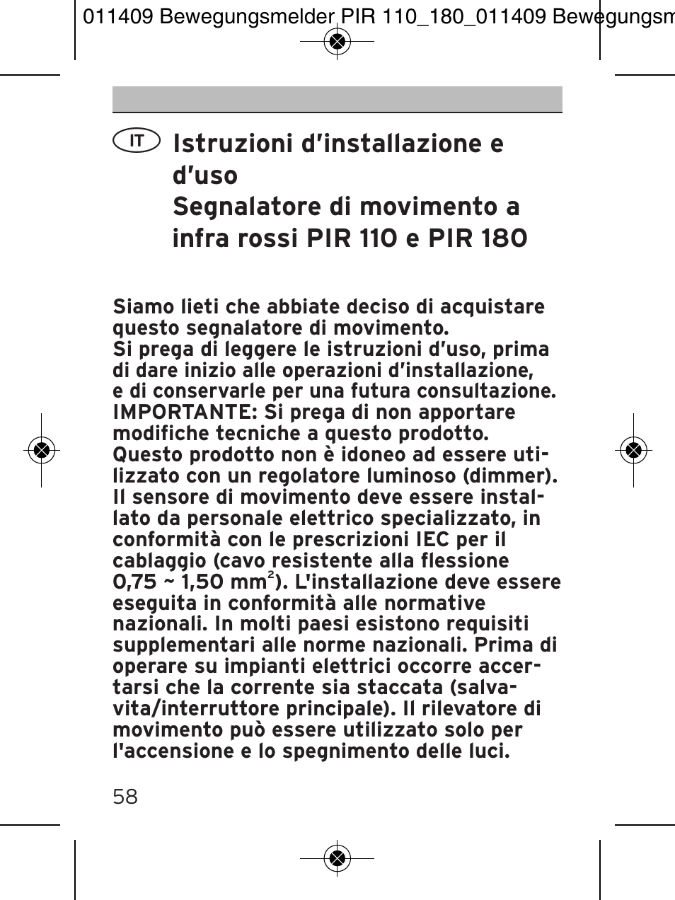 Brennenstuhl PIR Motion Detector PIR 110 IP44 White User Manual | Page 58 / 100