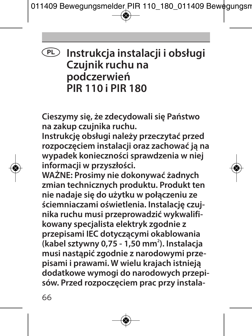 Brennenstuhl PIR Motion Detector PIR 110 IP44 White User Manual | Page 66 / 100