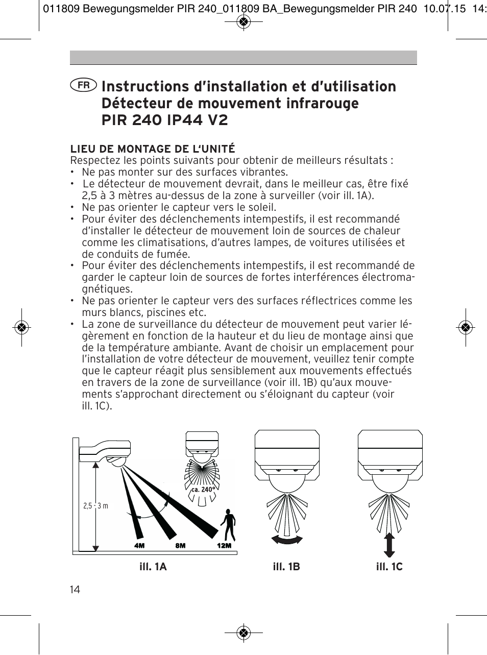 Brennenstuhl PIR Motion Detector PIR 240 IP44 White User Manual | Page 14 / 76