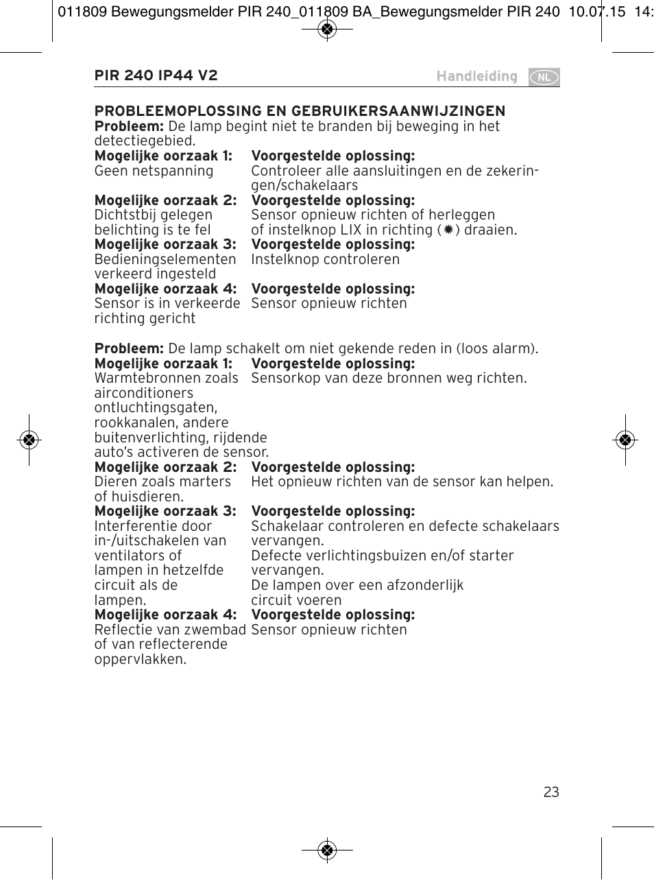 Brennenstuhl PIR Motion Detector PIR 240 IP44 White User Manual | Page 23 / 76