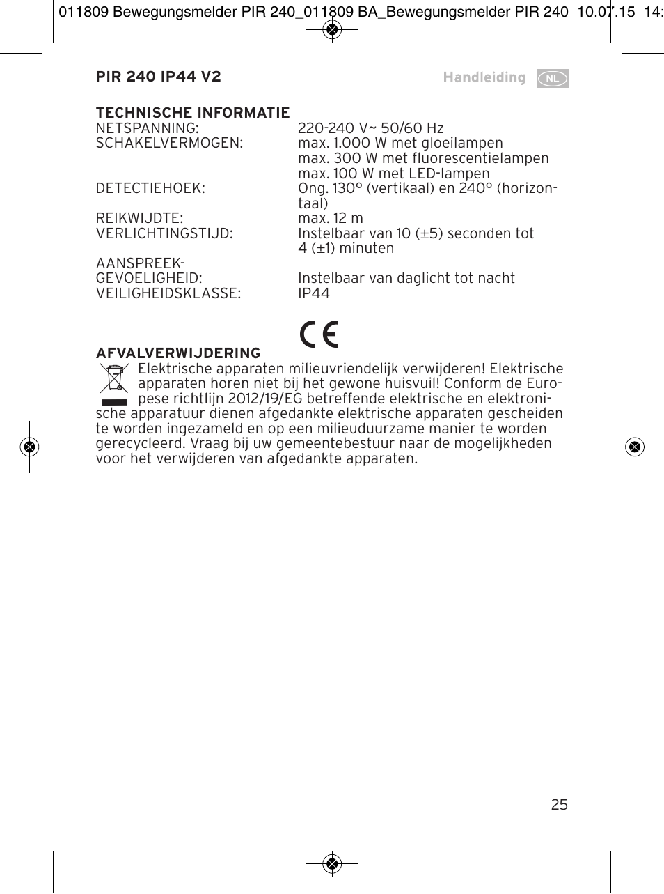 Brennenstuhl PIR Motion Detector PIR 240 IP44 White User Manual | Page 25 / 76