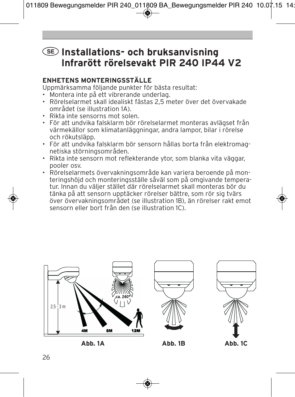 Brennenstuhl PIR Motion Detector PIR 240 IP44 White User Manual | Page 26 / 76