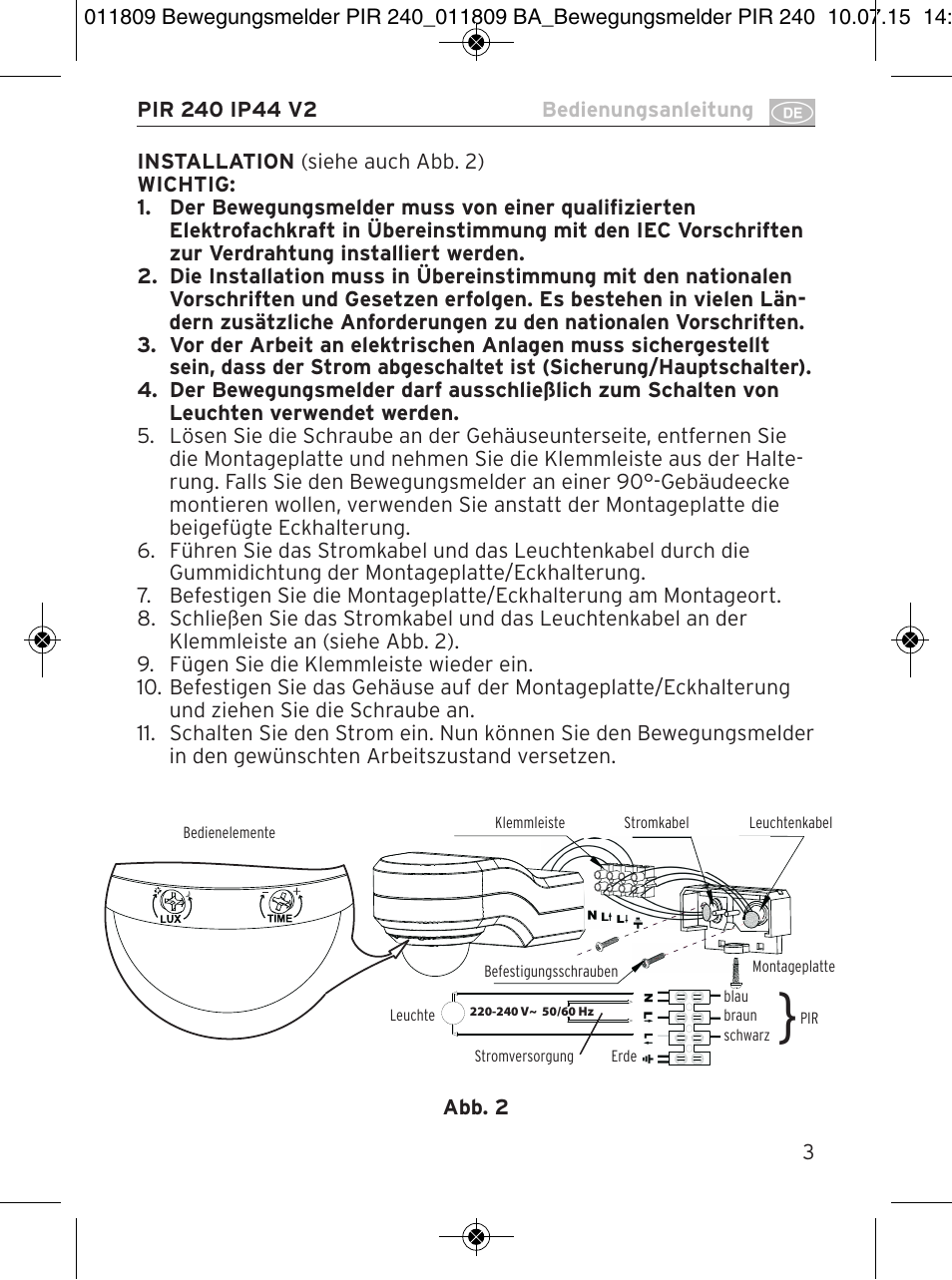 Brennenstuhl PIR Motion Detector PIR 240 IP44 White User Manual | Page 3 / 76