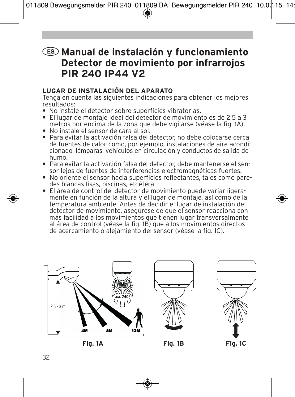 Brennenstuhl PIR Motion Detector PIR 240 IP44 White User Manual | Page 32 / 76