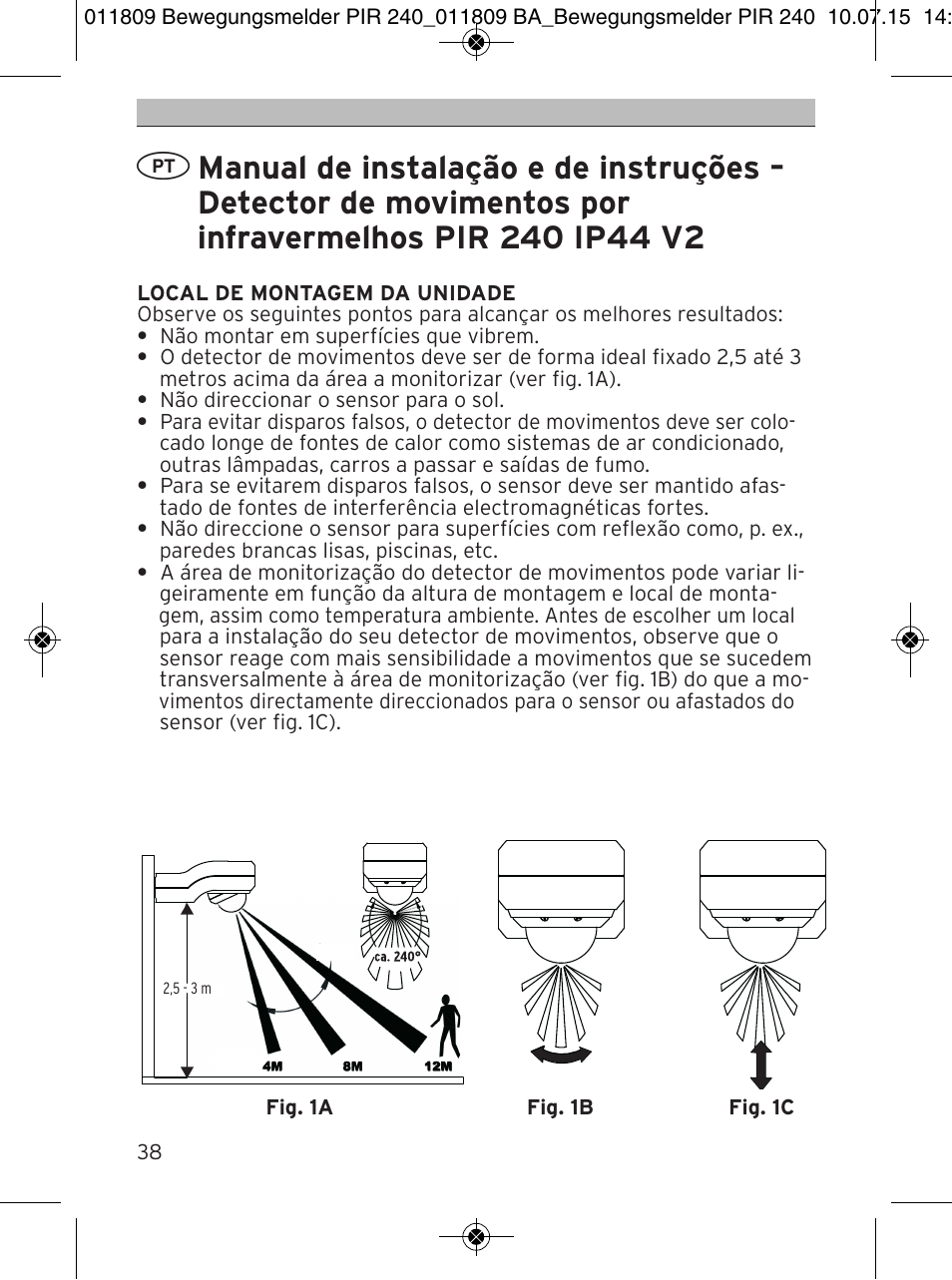 Brennenstuhl PIR Motion Detector PIR 240 IP44 White User Manual | Page 38 / 76