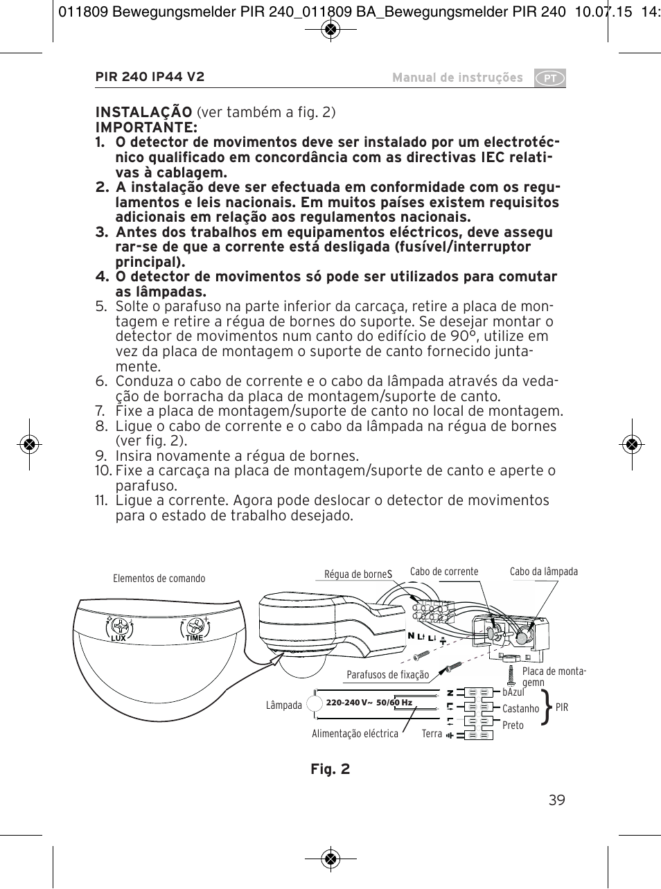 Brennenstuhl PIR Motion Detector PIR 240 IP44 White User Manual | Page 39 / 76