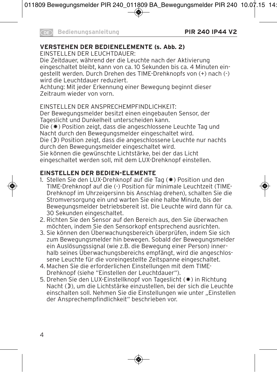 Brennenstuhl PIR Motion Detector PIR 240 IP44 White User Manual | Page 4 / 76