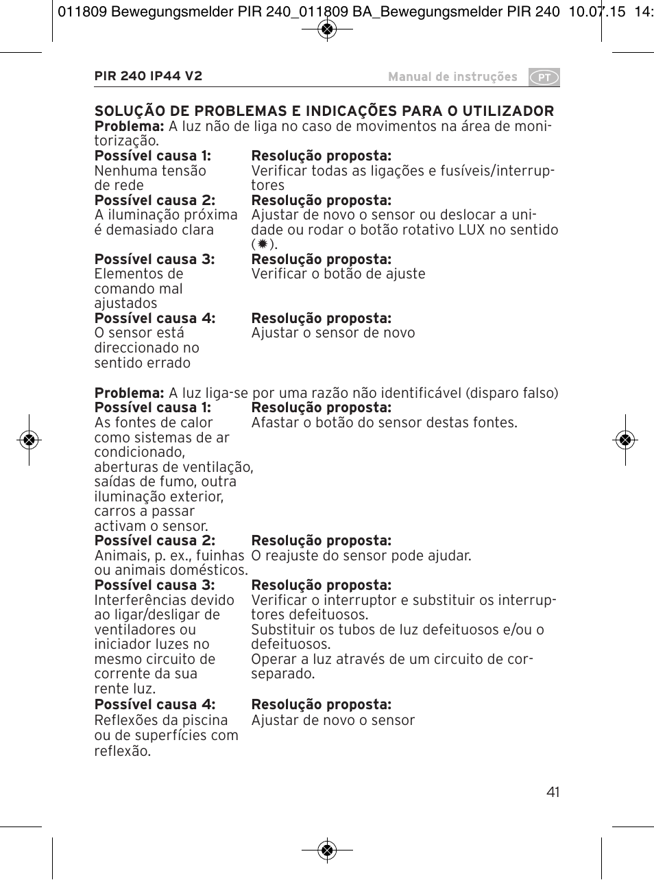 Brennenstuhl PIR Motion Detector PIR 240 IP44 White User Manual | Page 41 / 76