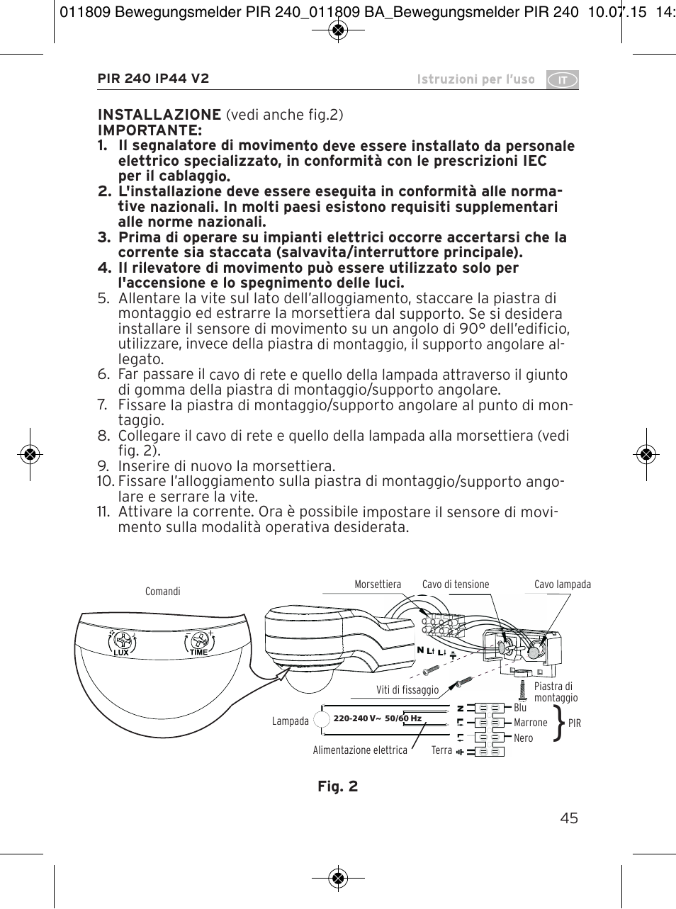 Brennenstuhl PIR Motion Detector PIR 240 IP44 White User Manual | Page 45 / 76