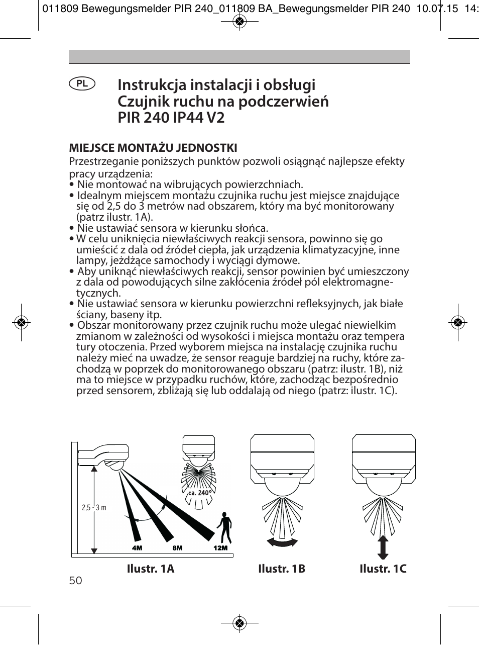 Brennenstuhl PIR Motion Detector PIR 240 IP44 White User Manual | Page 50 / 76