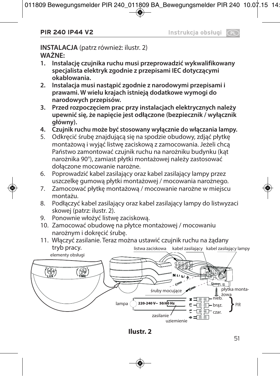 Brennenstuhl PIR Motion Detector PIR 240 IP44 White User Manual | Page 51 / 76